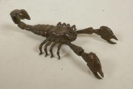 A Japanese Jizai style bronze articulated figure of a scorpion, 3¾" long