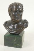 A bronze bust after the antique, head and shoulders of a Roman dignitary, 5½" high