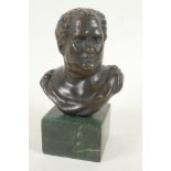 A bronze bust after the antique, head and shoulders of a Roman dignitary, 5½" high