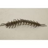 A Japanese Jizai style bronze articulated figure of a centipede, 6" long