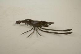 A Japanese Jizai style bronzed metal crayfish, 5½" long