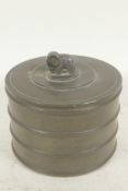 Swedish pewter, Svenskt-Tenn, Sylvia Stave for C.G. Hallberg, jar with elephant knop cover,