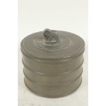 Swedish pewter, Svenskt-Tenn, Sylvia Stave for C.G. Hallberg, jar with elephant knop cover,