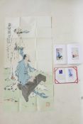 A Chinese watercolour scroll depicting a musician and his teacher, 27" X 53½"