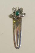 A 925 silver bookmark with a frog finial, 2" long