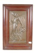 A late C19th Pre-Raphaelite/Art Nouveau bronze bas relief framed panel, featuring Diana, classical