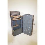 A vintage fitted wardrobe travelling trunk, 43" x 18½" x 21½"