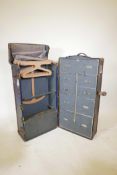 A vintage fitted wardrobe travelling trunk, 43" x 18½" x 21½"