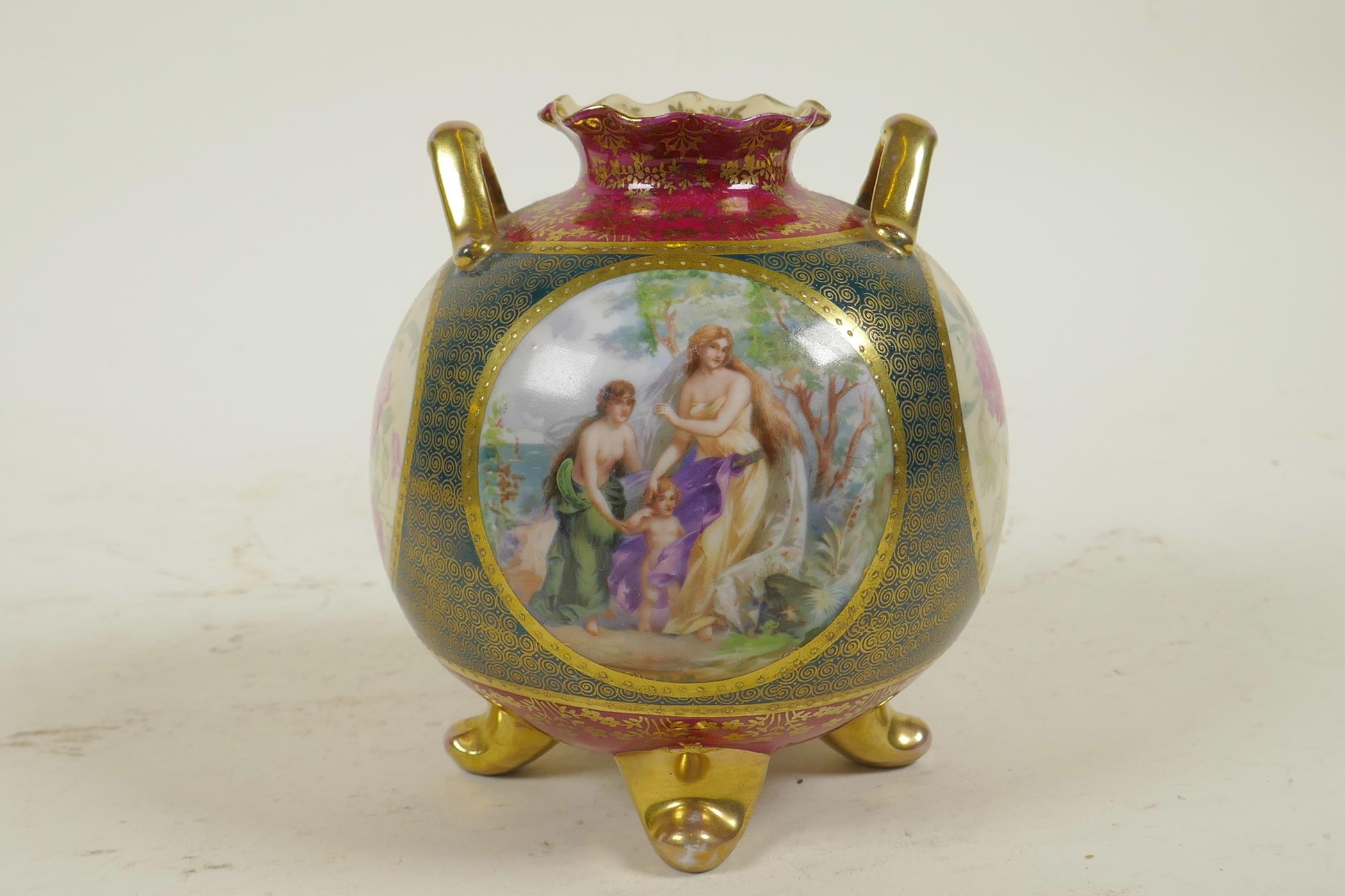 A Vienna porcelain two handled vase in the form of a pomegranate, with transfer printed decorative - Image 3 of 5