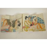 A Chinese concertina book depicting erotic scenes, 7" x 5"