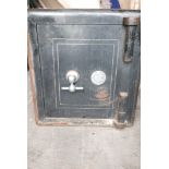 A Bramah floor safe with keys, 18" x 17" x 20"