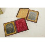 Two cased daguerreotype photographic portraits of gentlemen, one case A/F, 3¾" x 4¾"