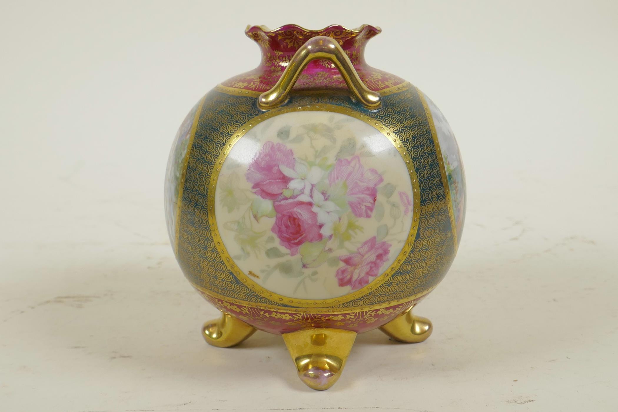 A Vienna porcelain two handled vase in the form of a pomegranate, with transfer printed decorative - Image 2 of 5