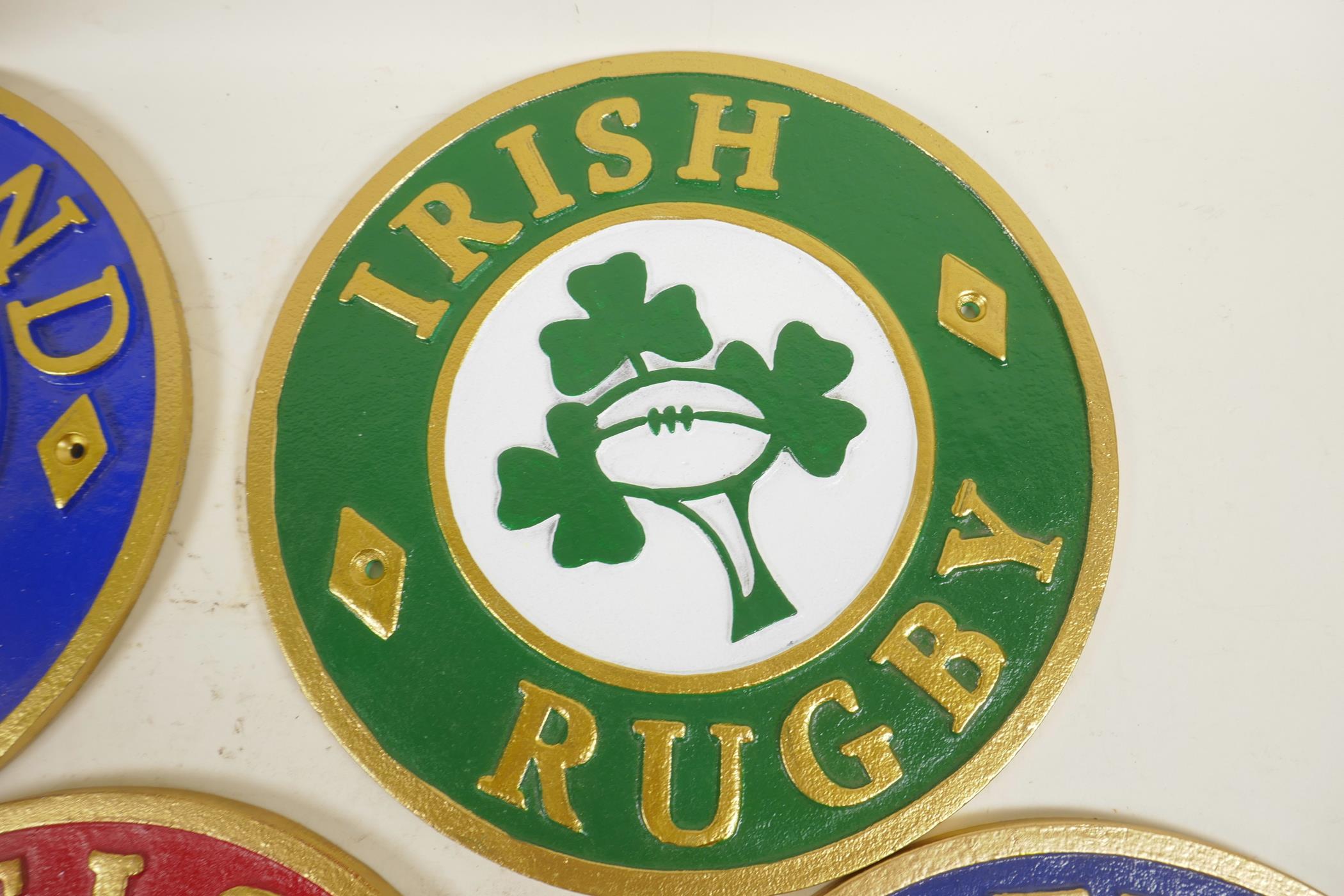 A set of four cast iron plaques depicting the Four Nations Rugby Union teams, 9.5" diameter - Image 3 of 5