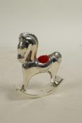 A 925 silver pin cushion in the form of a rocking horse, 2½" high