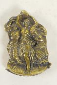 A brass vesta case modelled as three classical women, 2¼" long