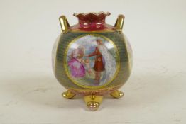 A Vienna porcelain two handled vase in the form of a pomegranate, with transfer printed decorative