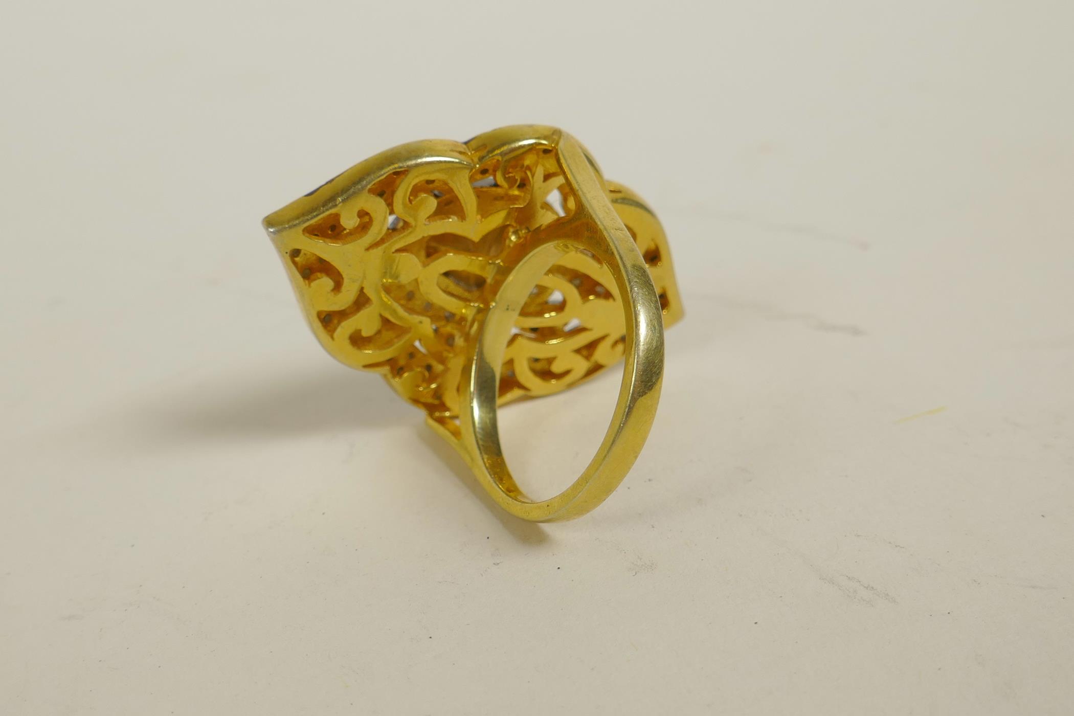 A silver gilt dress ring of diamond form, set with uncut diamonds - Image 3 of 3