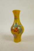 A Peking glass vase with enamelled phoenix decoration, 4 character mark to base, 7" high