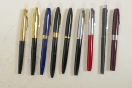 Nine assorted Sheaffer fountain pens, some with 14ct gold nibs