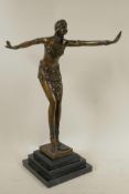 An Art Deco style bronze figure of a dancing girl, in the style of Preiss, 16½" high