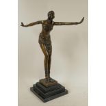 An Art Deco style bronze figure of a dancing girl, in the style of Preiss, 16½" high