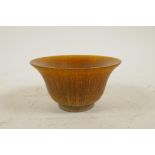 A Chinese faux horn libation cup, 4½" diameter