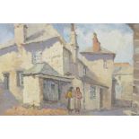 Two figures in a street, inscribed on frame plaque 'Newlyn, Gyrth Russell', oil on canvas board,