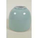 A Chinese duck egg blue glazed porcelain 'Beehive' jar, 3½" high, 6 character mark to base