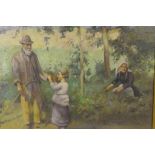 After E.R. Fox, Cornish School, figure in a woodland, oil on board, 21" x 15½"