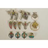 A quantity of Indian white metal, stone and composition set jewellery to include pendants and