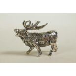 A miniature sterling silver figure of a stag, 1" long