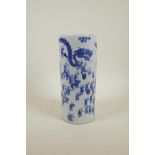 A Chinese blue and white porcelain cylinder vase decorated with 'One Hundred Boys' participating