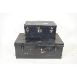 A 'Finnigans' canvas and leather bound travel trunk together with a tin trunk, largest 36" x 21",