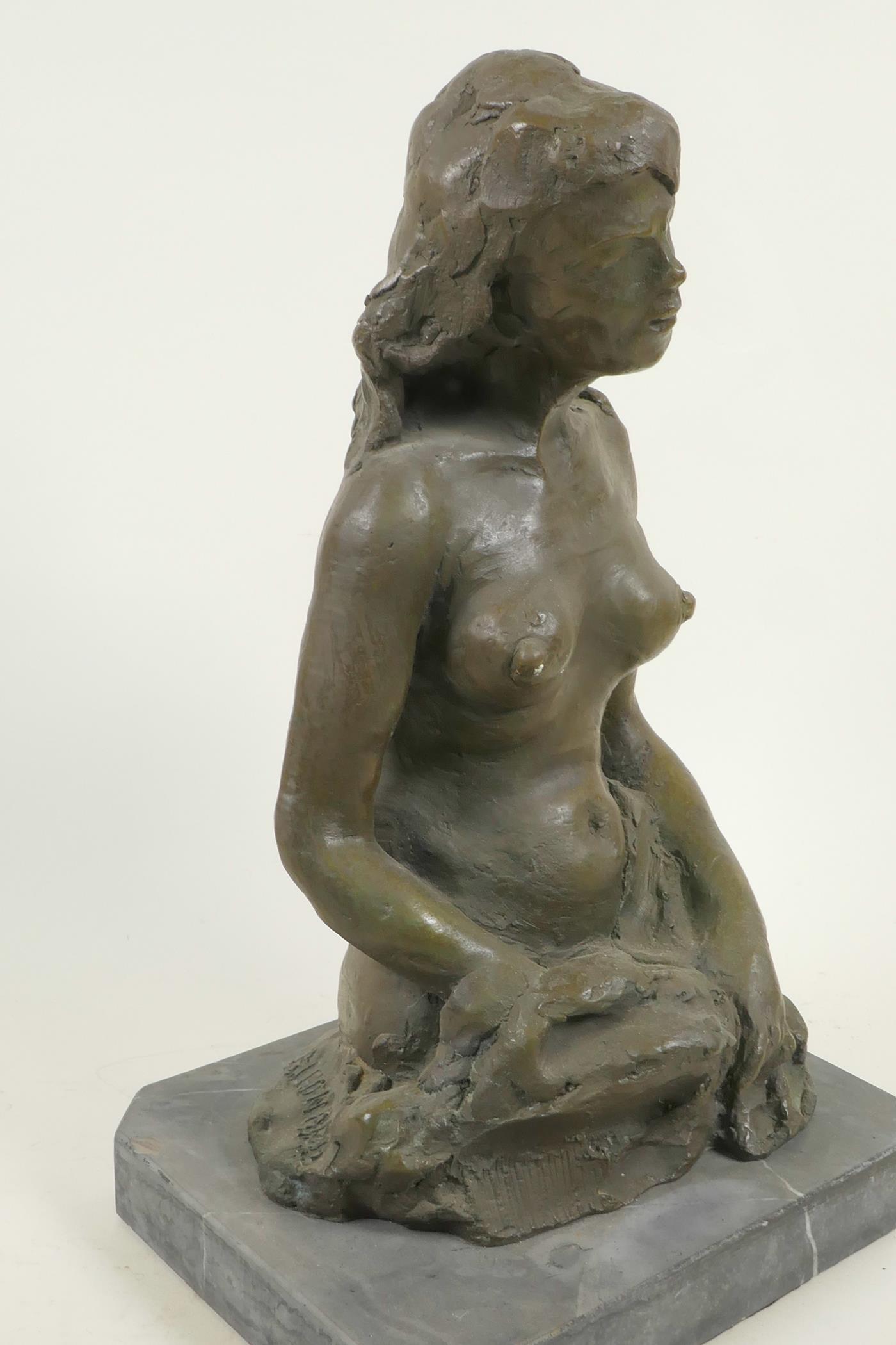 A bronze figure of a female nude, marked Leonard, 14" high - Image 3 of 6
