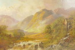 Francis E Jameson, Highland landscape with watermill and rushing stream, signed M.D. Ansell (