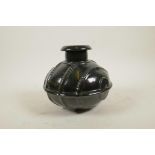 A black glazed studio pottery vase by Peter Hale, signed to base, 6½" high