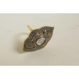 A silver gilt dress ring of diamond form, set with uncut diamonds