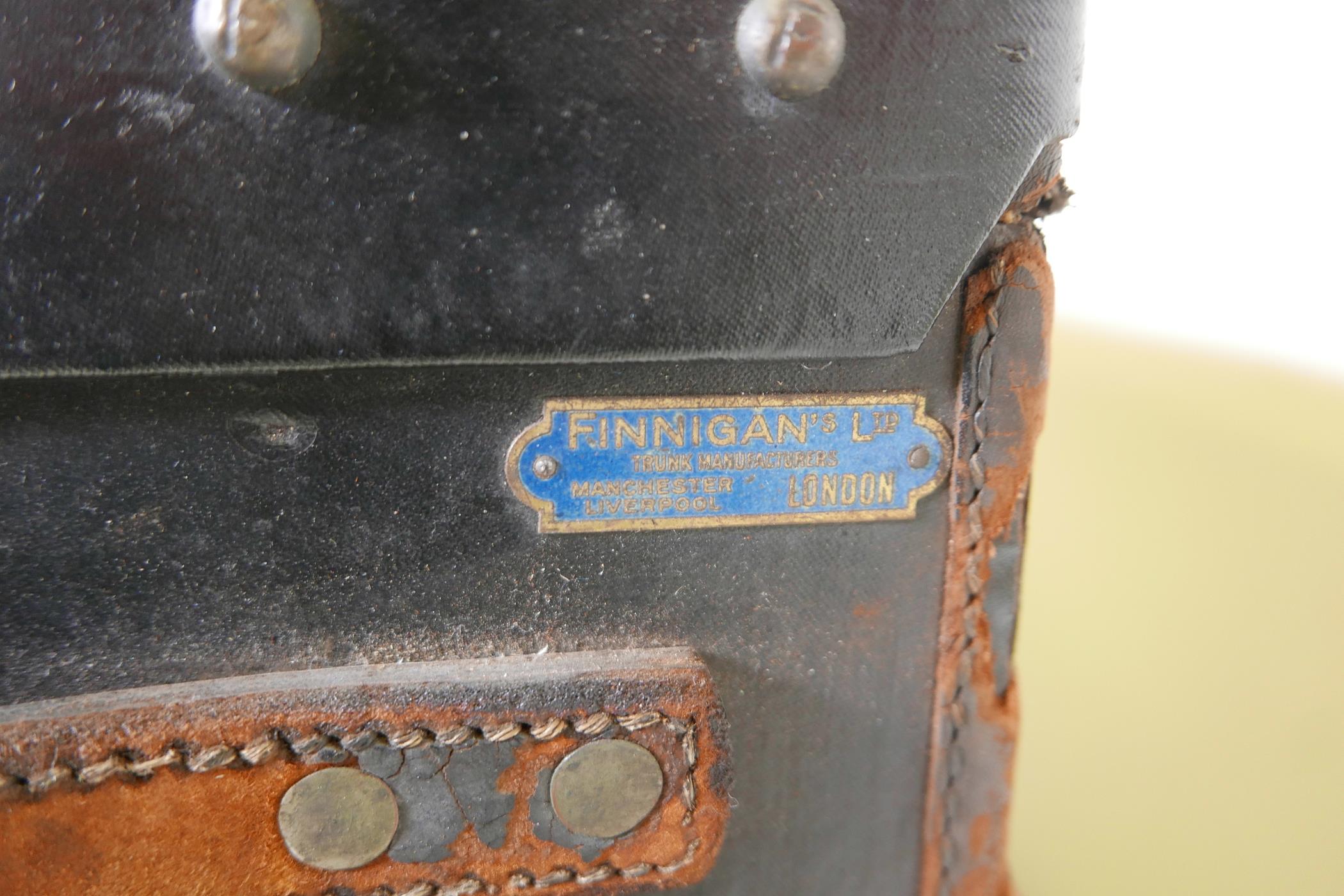 A 'Finnigans' canvas and leather bound travel trunk together with a tin trunk, largest 36" x 21", - Image 5 of 5
