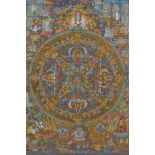 A hand painted Tibetan silk thangka, 11" x 14"