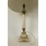A marble and brass table lamp in the form of a classical column, 21" high