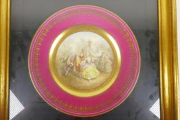 A good quality Vienna porcelain cabinet plate painted with romantic couples dancing in a garden
