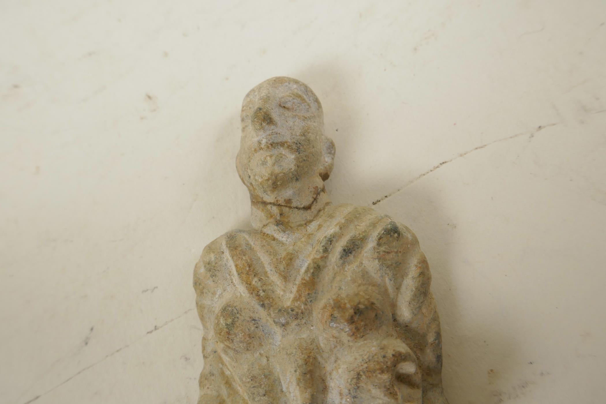 A Chinese Tang style soapstone figure, A/F, 4" high - Image 3 of 3