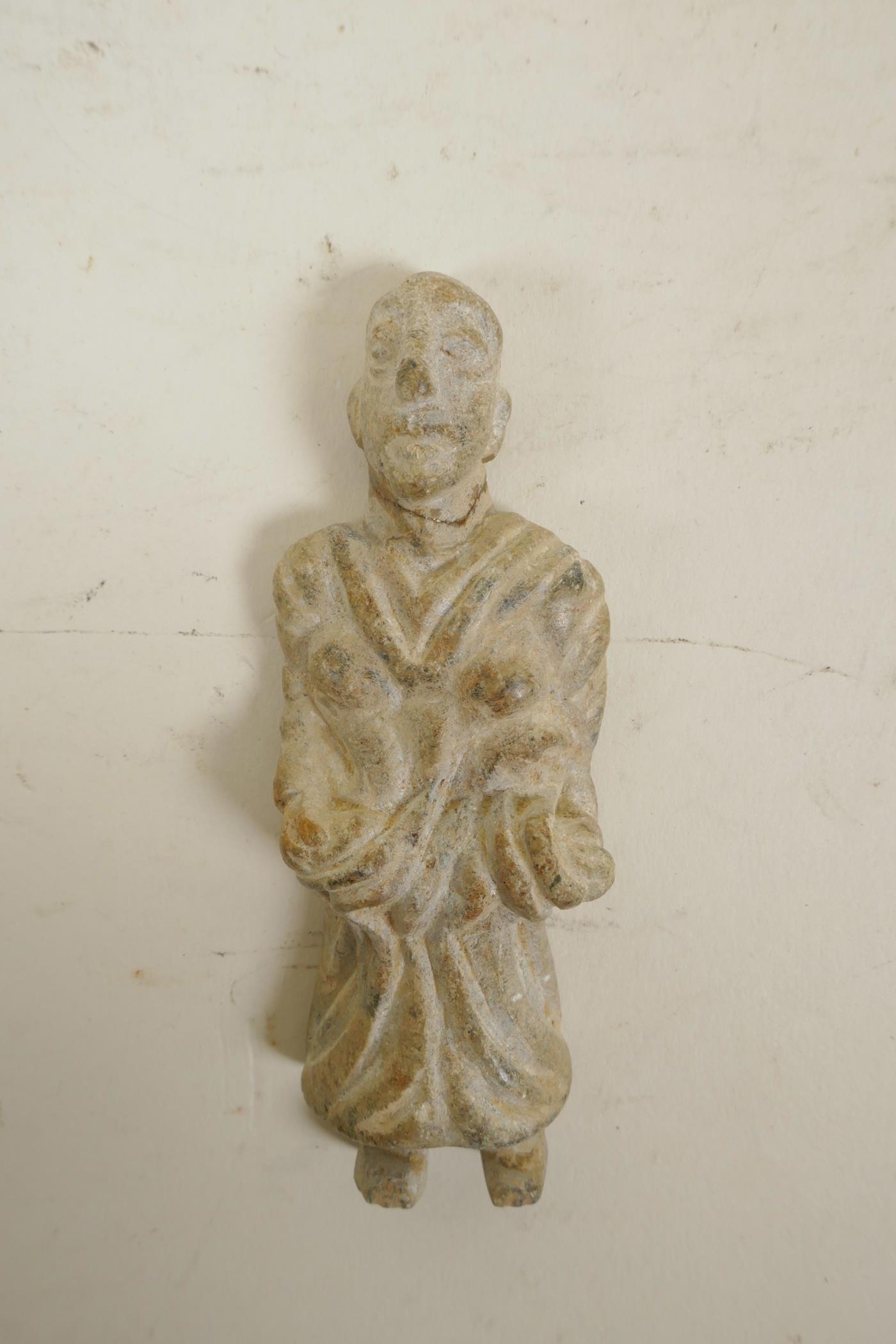 A Chinese Tang style soapstone figure, A/F, 4" high