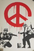 Banksy, 'Peace', limited edition print by the West Country Prince, 66/500, with stamps verso, 19½" x