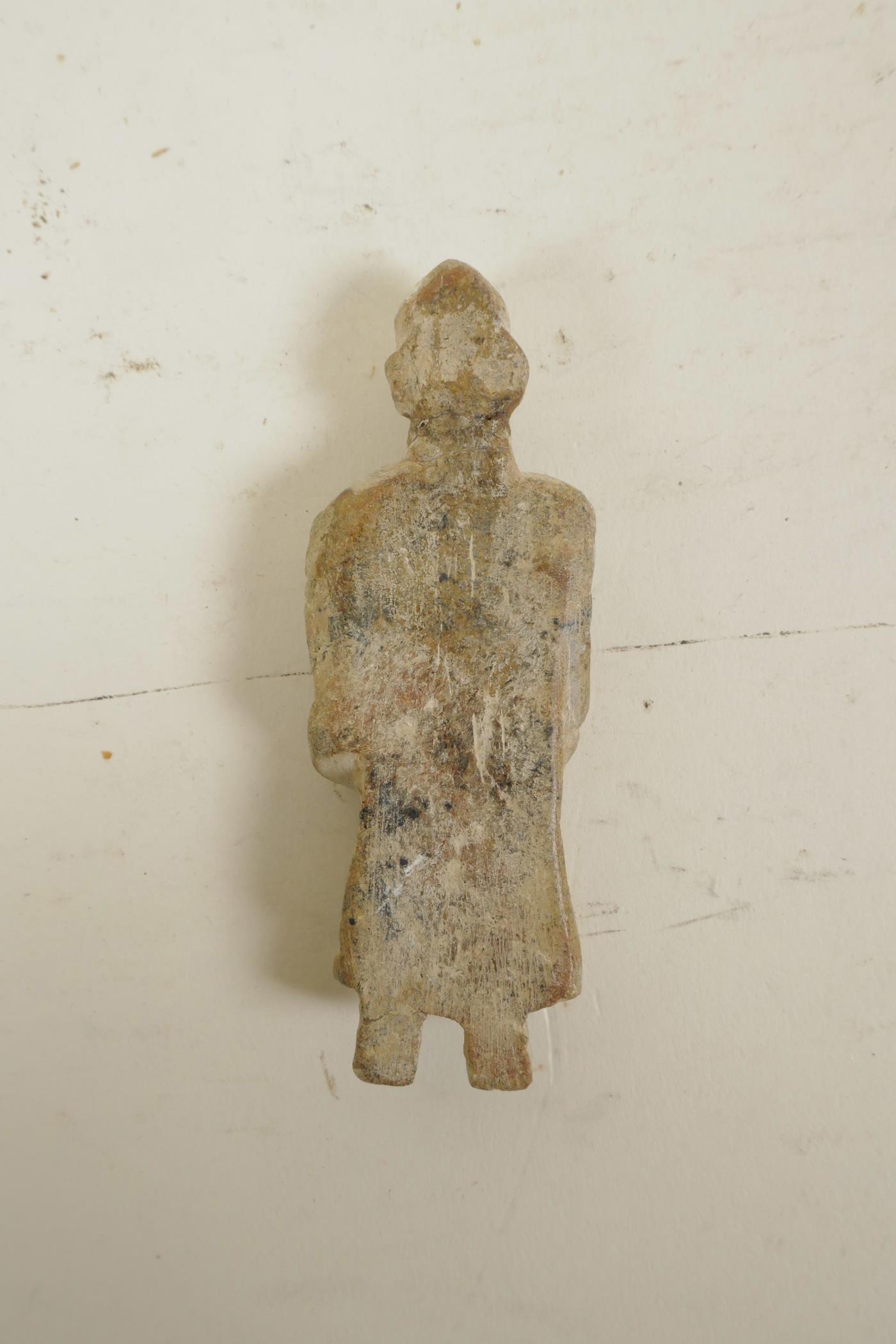 A Chinese Tang style soapstone figure, A/F, 4" high - Image 2 of 3