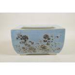 A Chinese crackle glazed porcelain jardiniere with black and white enamelled floral decoration, 4