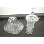 A lead crystal fruit basket, 10" wide, together with a lead crystal sweet jar and cover