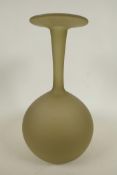An specimen glass vase with long neck and flared rim, and all over etched finish, 12½" high