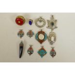 A quantity of Indian white metal stone and composition set jewellery to include pendants and rings